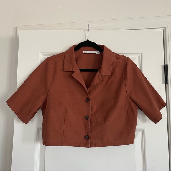 And Now This Tops - And Now This Rust Orange Cropped Button Up Cotton Shirt